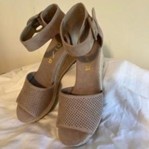 Nude suede wedge sandal with buckle 6.5M never worn